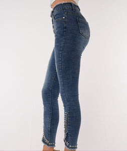 womens denim jeans, embellished denim jeans, womens crystal denim, women denim jeans, womens distressed denim, medium-wash jeans, crystal jeans, crystal denim jacket