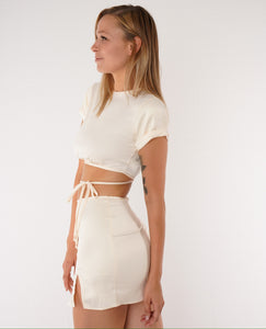 Envy Satin Top & Slit Skirt Set in Ivory