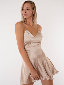 Admire Satin Frill Dress in Champagne