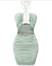 Load image into Gallery viewer, Glow Ruched Halter Dress in Sage
