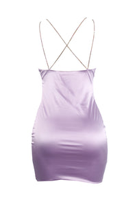 Elisha Crystal Satin Dress in Lilac