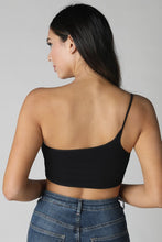Load image into Gallery viewer, one shoulder top, nikibiki, ribbed crop top, womens clothing, fashion, womens fashion, black crop top, black one shoulder top, womens clothes, fashion nova
