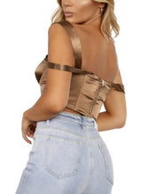 Load image into Gallery viewer, satin tops, revolve tops, fall fashion trends, fall tops, fall 2021 trends, corset tops, satin crop tops, fashion nova tops
