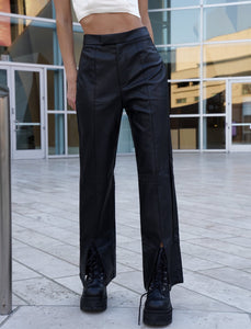 Jaded Black Leather Slit Pants