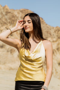 Outshine Satin Plunge Top in Gold