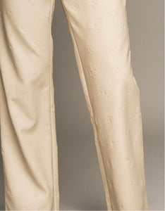 Cream Floral Leather Pants