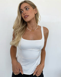 Adept Satin Contrast Stitch Top in White