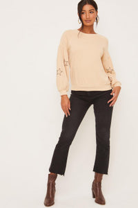 Shoot for the Stars Embroidered Sweater in Taupe