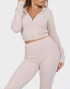 fuzzy taupe lounge set, fuzzy hoodie, furry jacket, teddy jacket, taupe sweatpants, brown lounge set, taupe sweater, 