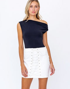 Trust Lace Up Denim Skirt in White